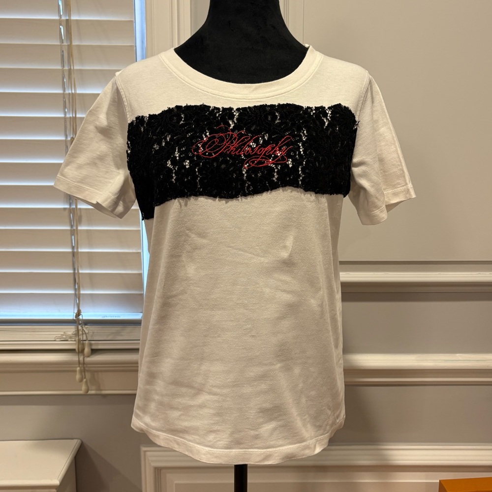 Philosophy Lorenzo Serafini T-Shirt With Black Lace And Red